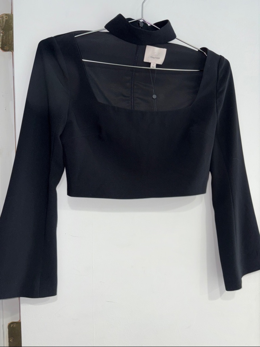 C/MEO Collective Black Long-Sleeve Cropped Top with High Neck